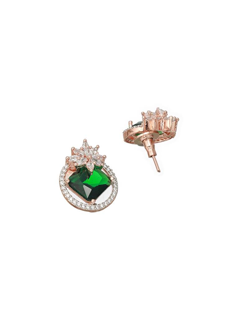 Rose Gold Plated Green Ad Stuuded Minimal Studds Earring : SJER2195