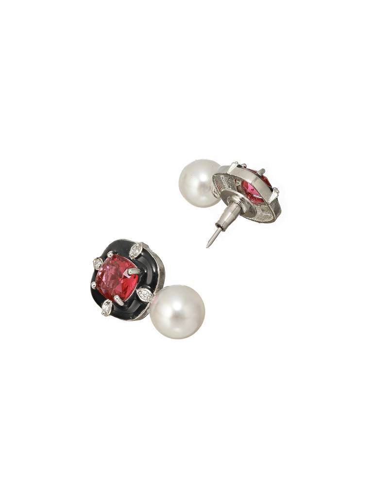 Red Ad & Pearl Beaded Minimal Statement Studds Earring : SJER2198