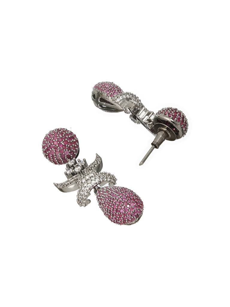 Red Ruby Studded Statement Oval Drop  Earring : SJER2199
