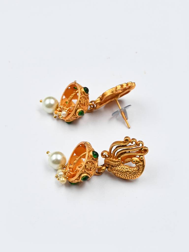 Gold Plated Peacock Necklace Set : SATJS525GREEN