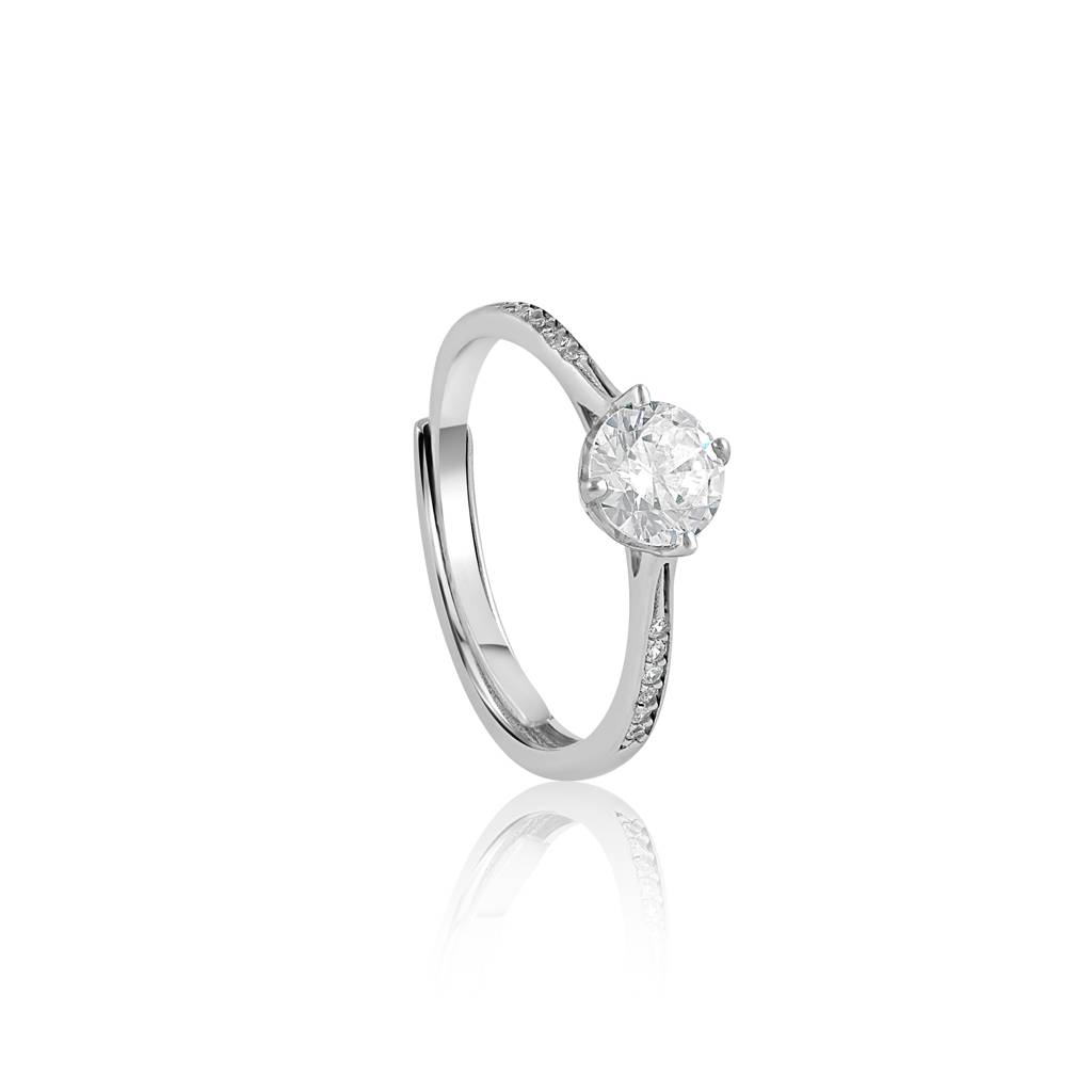 925 Sterling Silver Classic Solitaire Ring With Cubic Zirconia Accents : RJSPRG47