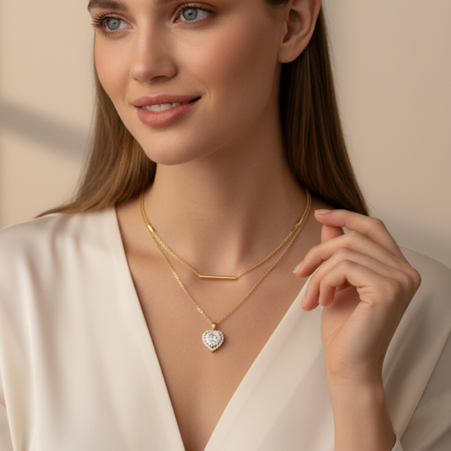 Double Layer Pendant Necklace For Women – Elegant Two Layer Chain Design With Minimal Modern Finish | Premium Eve : 5087100085