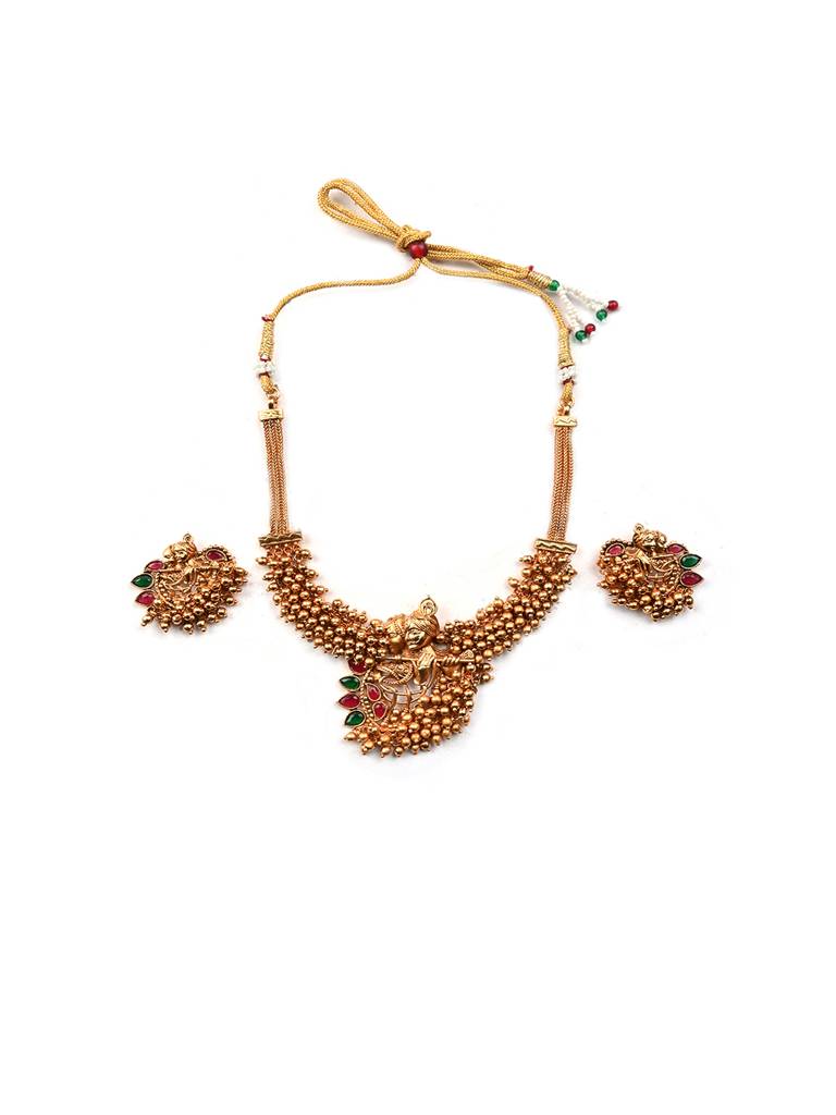 Luxurious Temple Radha Krishna Hydra Necklace Set : W09GOLD