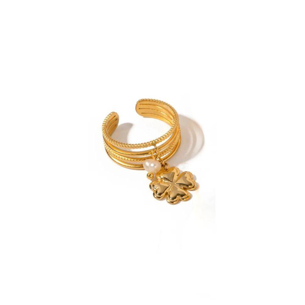18Kt Gold Plated Hollow Open Pearl And Clove Ring, Daisy : INDAISY
