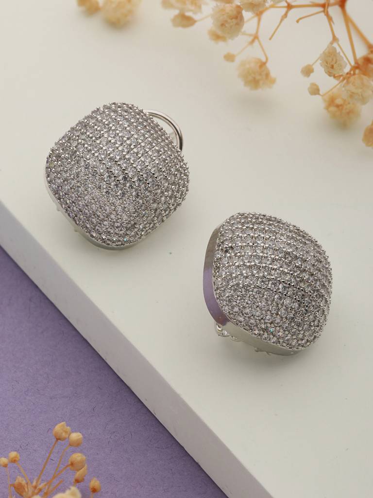 White Rhodium Zircon Square Studds Earring : SJER2200