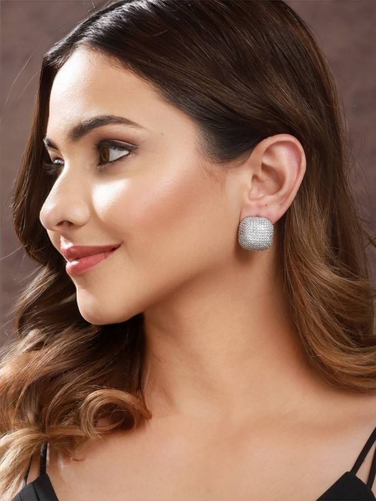 White Rhodium Zircon Square Studds Earring : SJER2200