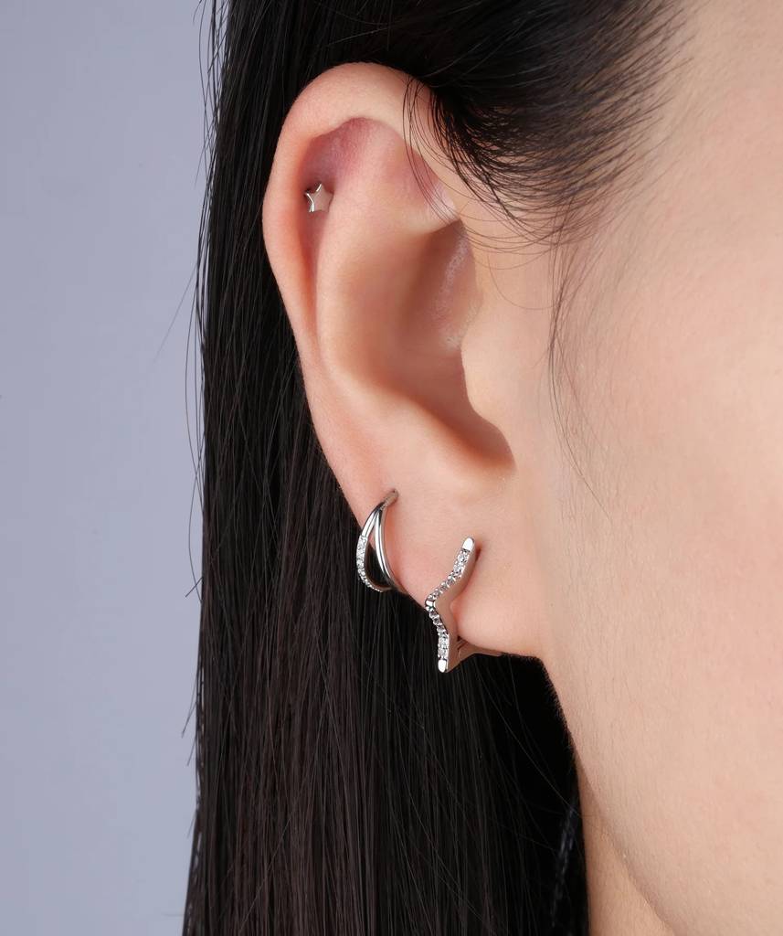 0.36 Ct Star Moissanite Hoop Earrings D/Vvs1 : StarHoop_0.36