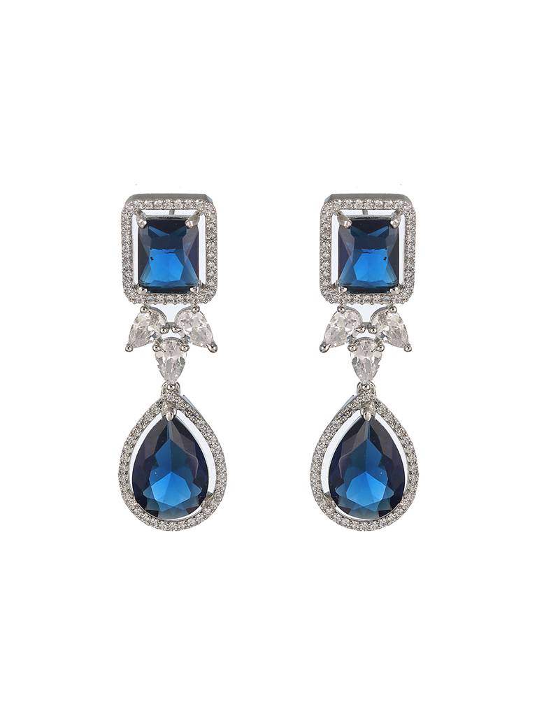Silver Plated Blue Zircon Minimal Necklace Jewellery Set : SJNK2204