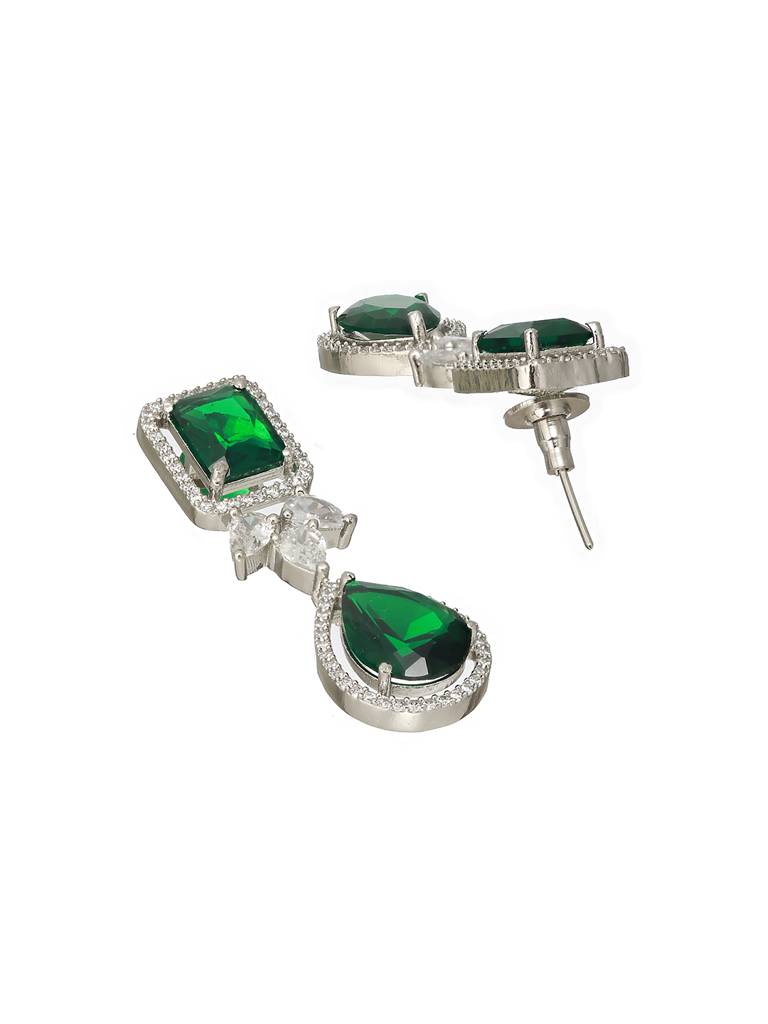 Silver Plated Green Zircon Minimal Necklace Jewellery Set : SJNK2205