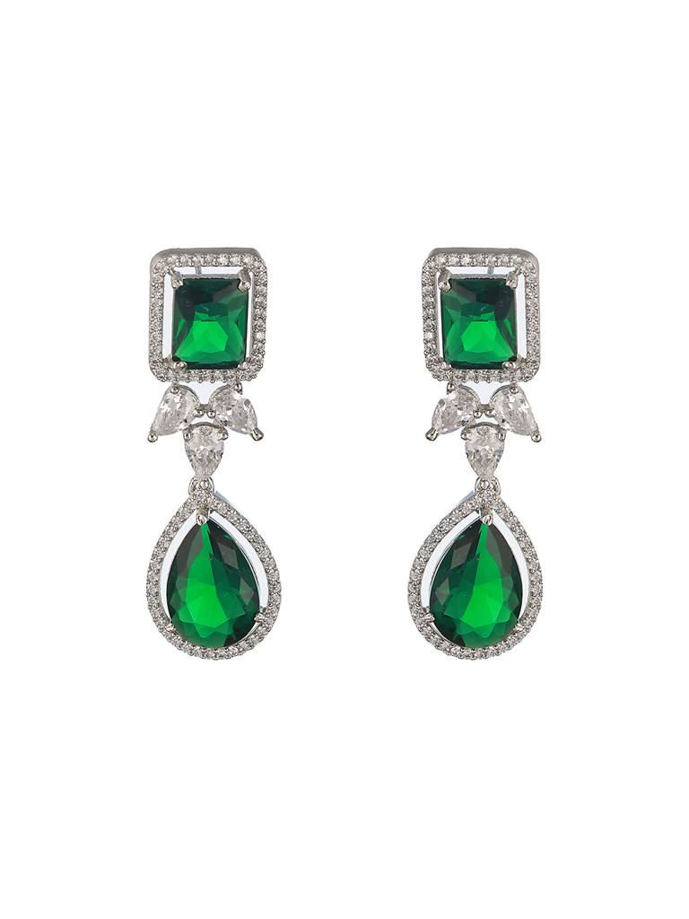 Silver Plated Green Zircon Minimal Necklace Jewellery Set : SJNK2205