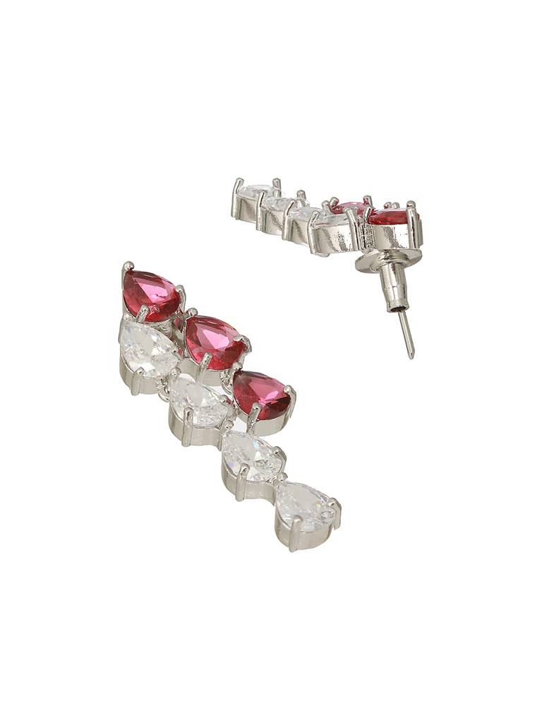 Silver Toned Red Cz Statement Designer Necklace Jewellery Set : SJNK2206