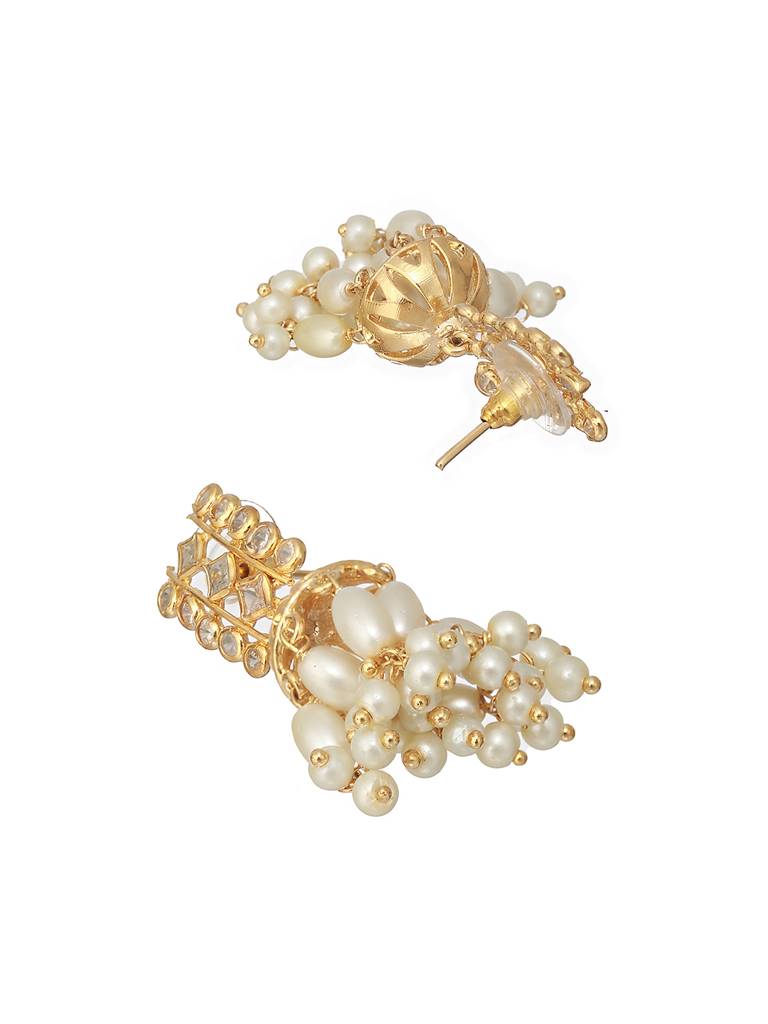 Gold Toned Pearl Beaded Minimal Choker Jewellery Set : SJNK2209