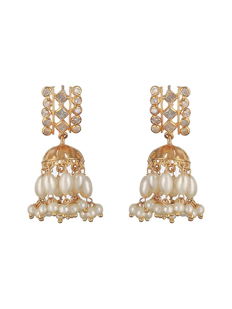 Gold Toned Pearl Beaded Minimal Choker Jewellery Set : SJNK2209