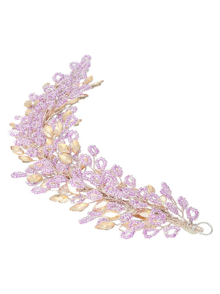 Gold Toned Purple Pearl Embedded Statement Hair Comb Pin : SJHC2213
