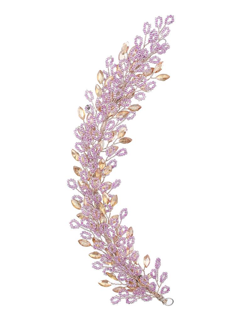 Gold Toned Purple Pearl Embedded Statement Hair Comb Pin : SJHC2213