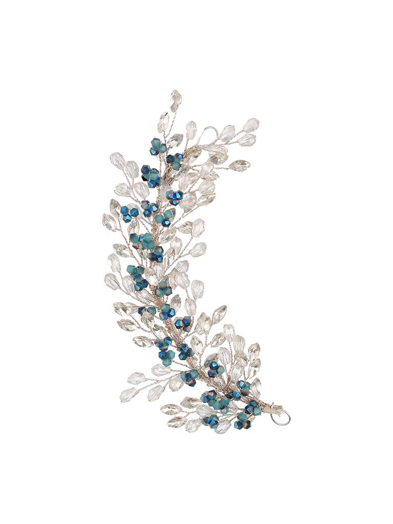 Silver Toned Blue Crystal Beaded Statement Hair Pin : SJHC2215