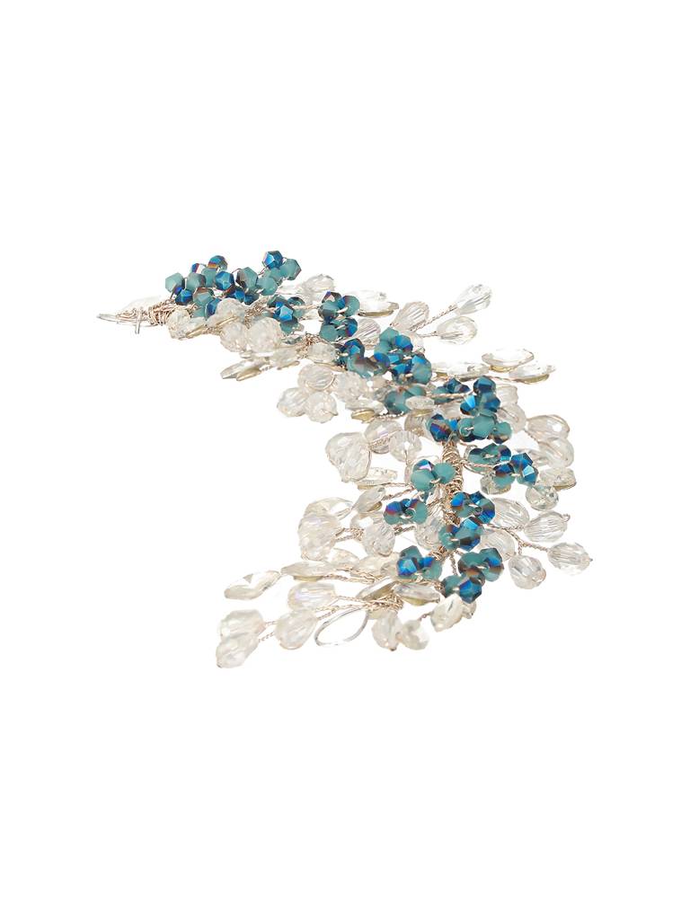 Silver Toned Blue Crystal Beaded Statement Hair Pin : SJHC2215