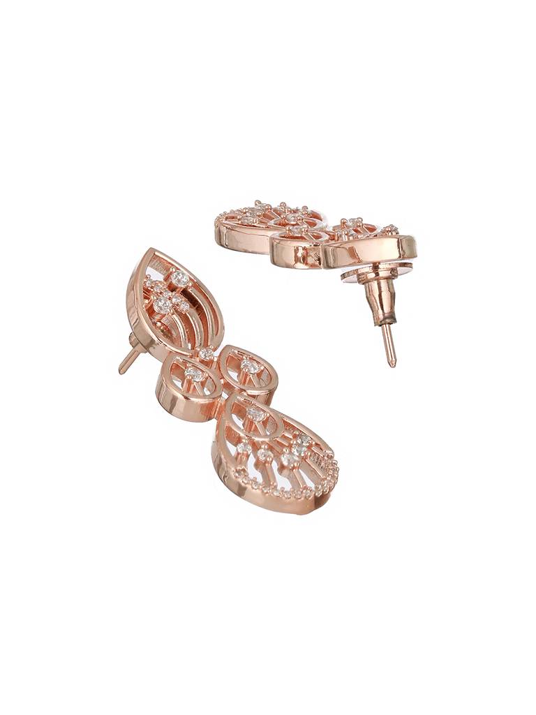 Rose Gold Toned Zircon Studded Minimal Necklace Jewellery Set : SJNK2239