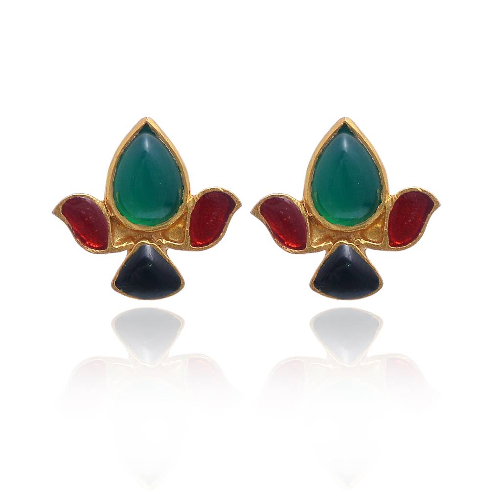 925 Sterling Stud With 24K Gold Plated Green Onex Stone : 2248