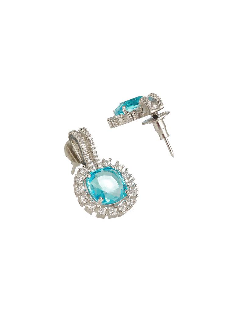 Silver Toned Aqua Ad Studded Statement Locket Jewellery Set : SJLK2265