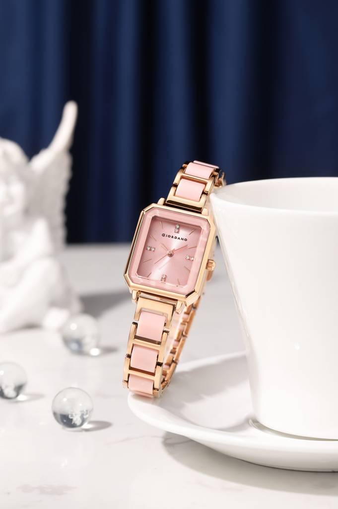 Giordano Classic Rectangular Dial Watch For Women With Crystal Markers And Dual Tone Stainless Steel Strap : GZ-60101-22