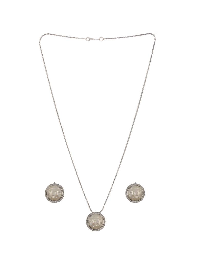 Silver Plated Natural Seawater Round Pearl Cz Minimal Locket Jewellery Set : SJLK2266