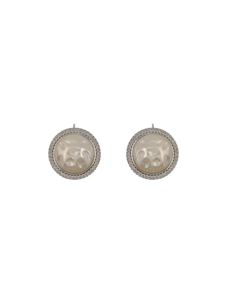 Silver Plated Natural Seawater Round Pearl Cz Minimal Locket Jewellery Set : SJLK2266