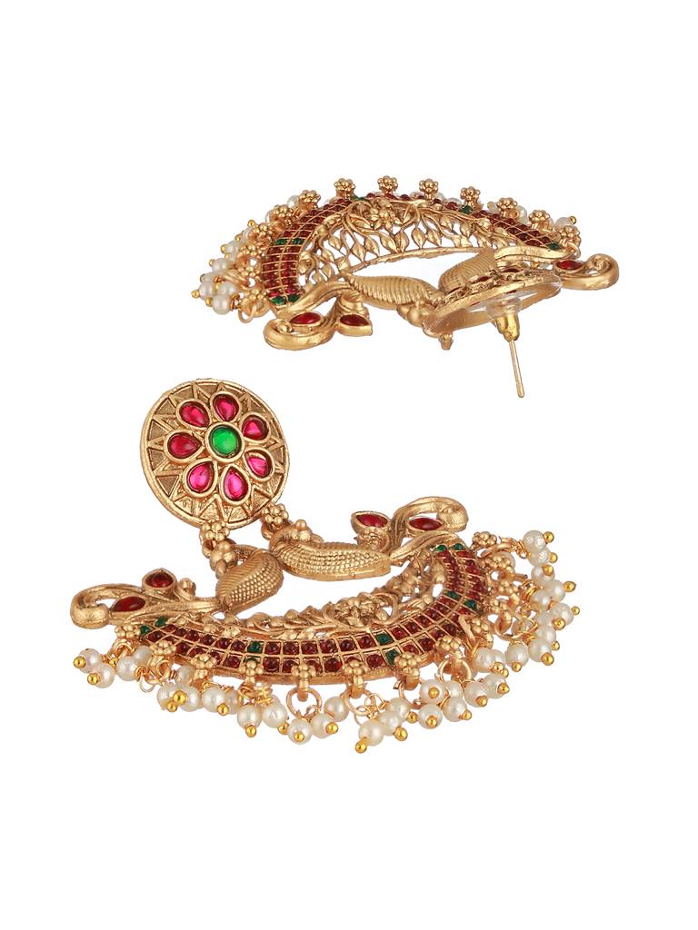 Gold Plated Crescent Shaped Peacock Chandbali Earrings : SJER2277