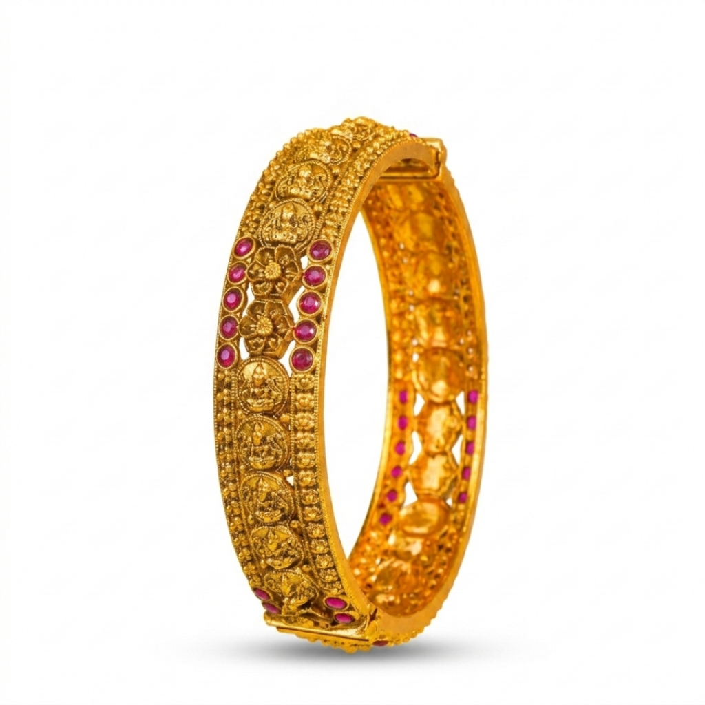 Antique Lakshmi Ruby Dual Row Temple Paired Bangle | 1 Gram Gold-Plated : V-2570
