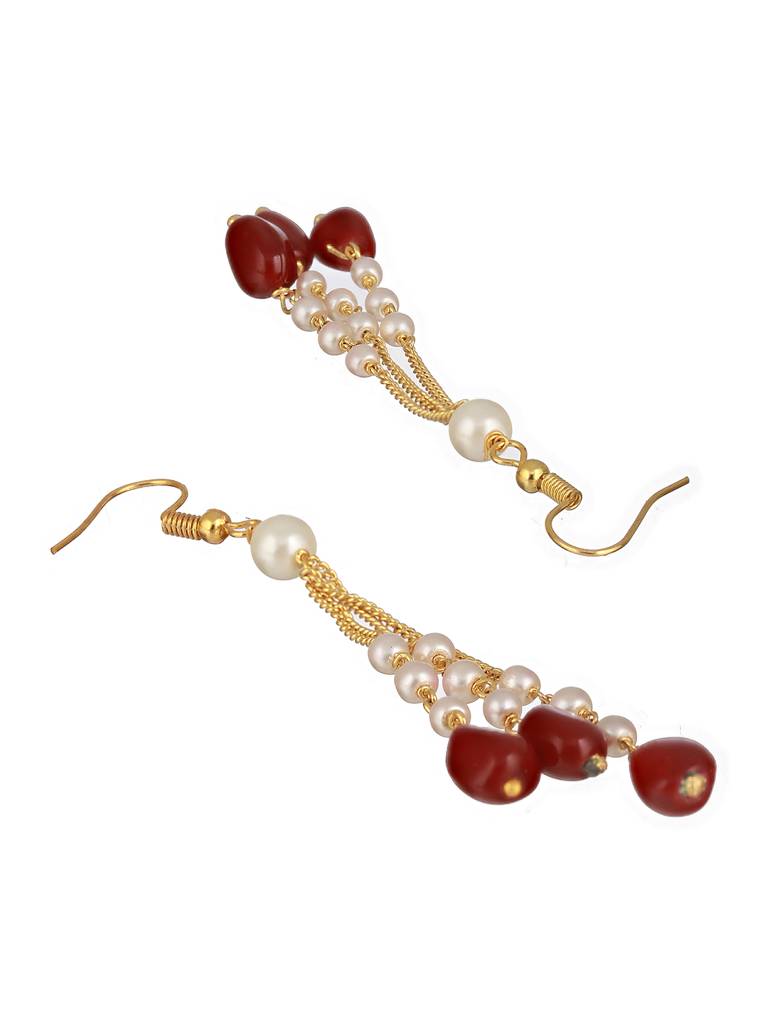 Gold Plated Red Pearl Maala Necklace Jewellery Set : SJNK2296