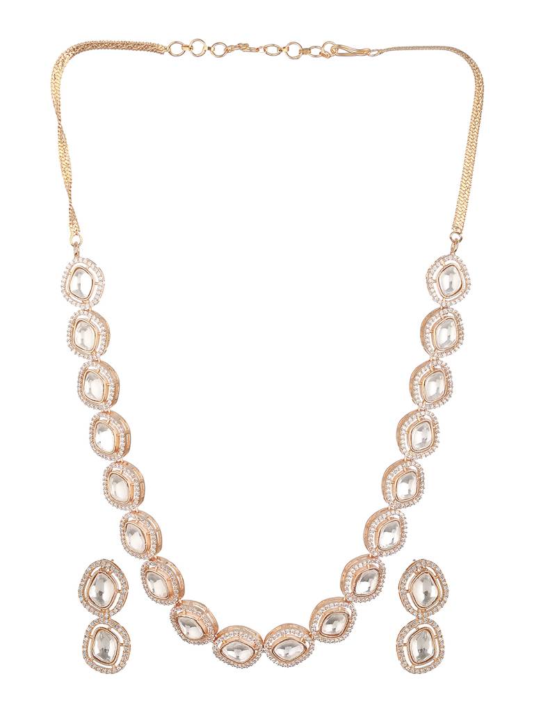 Gold Plated Kundan Polki Geometric Necklace Jewellery Set : SJNK2297