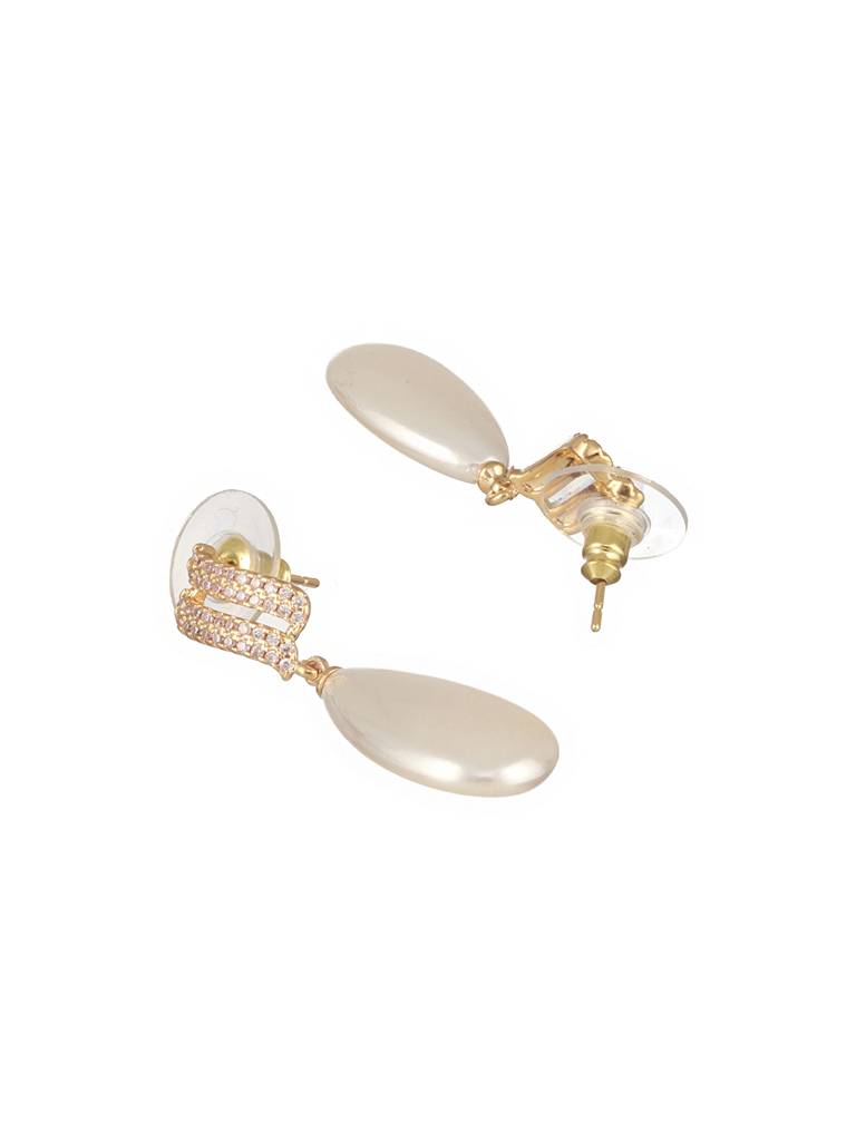 Gold Plated Tear Drop Pearl Studded Luxe  Minimal Drop Earrings : SJER2299