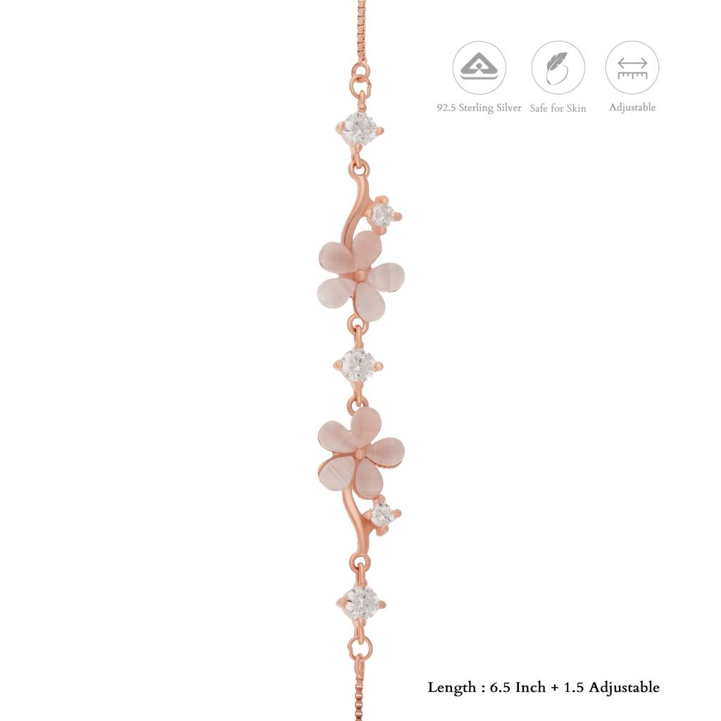 Twin Bloom Zircon Stone 925 Silver Bracelet : BR-MB-RG-U-127-S