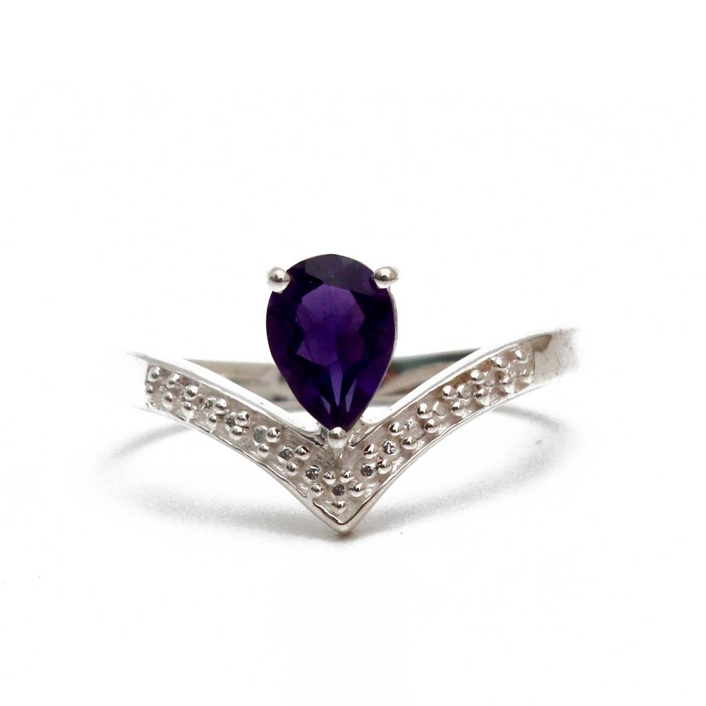 Amethyst Pear Gemstone Ring : HJR0384