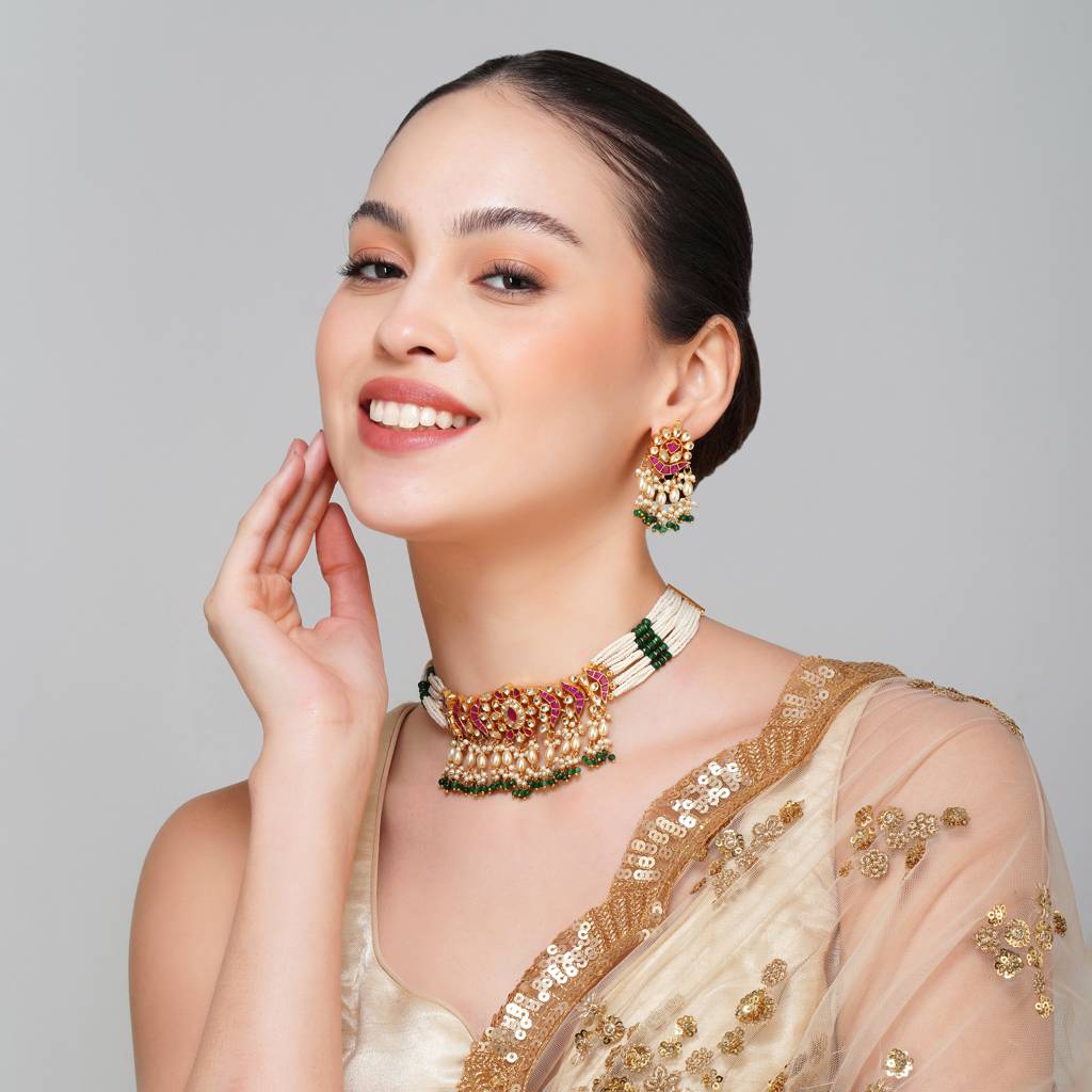 Multi Gold Plated Pachi Kundan Necklace : BP-NK-95