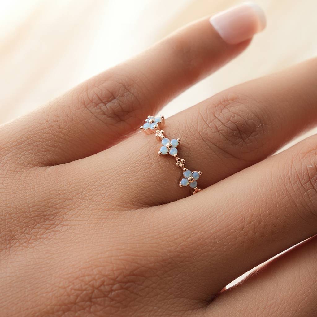 18K Plated Waterproof, Anti-Tarnish Blue Zircon Floral Ring, Size:7 : AWU0125R143RG_7