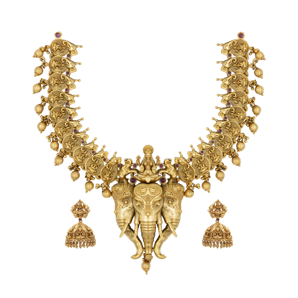 Gajalakshmi Combo Necklace Set – 1 Gram Gold Plated Temple Jewellery : K-629