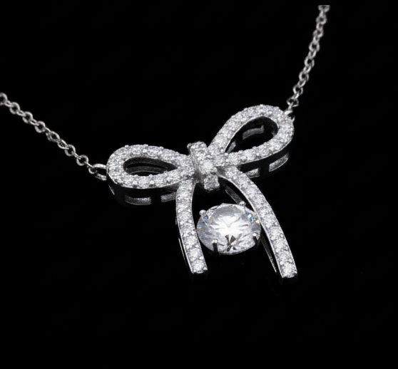 Pure 925 Silver Bow Moissanite Pendant For Women : SYM-0744
