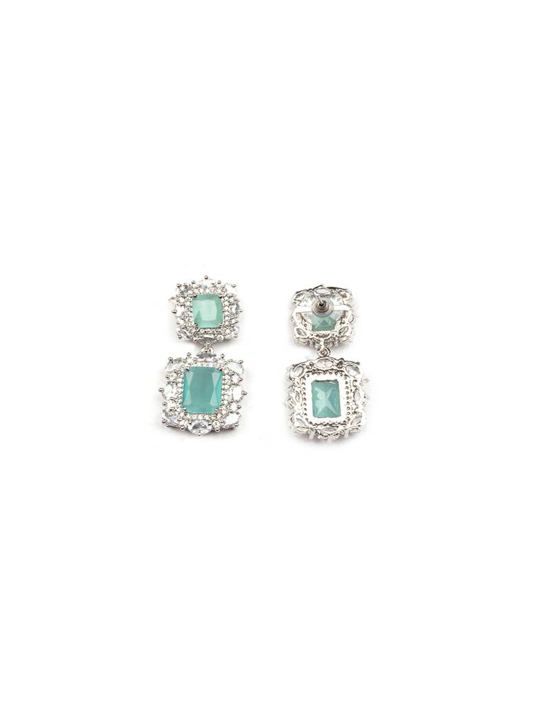 Silver Plated Square Cz Big Pendant Set With Earrings And Maangtika : Pendant03Mint