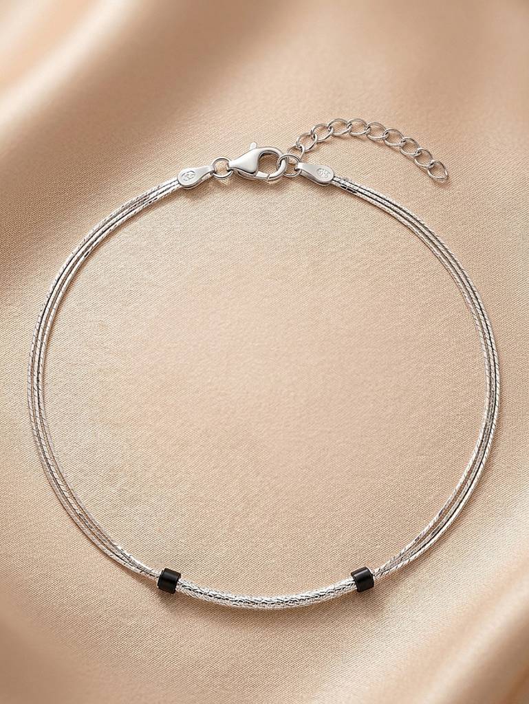 The Woven Horizon Layered Silver Anklet : AK1126