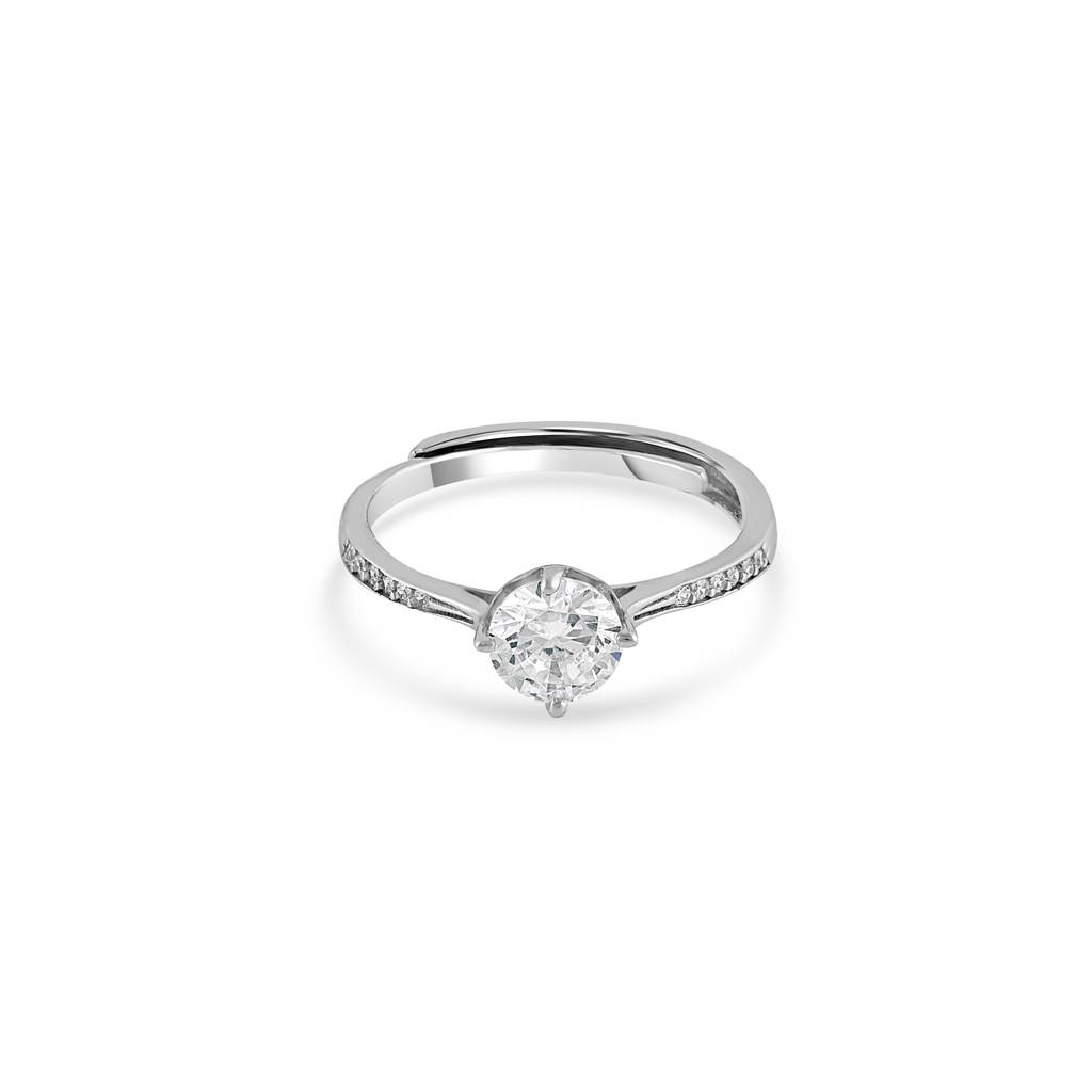 925 Sterling Silver Classic Solitaire Ring With Cubic Zirconia Accents : RJSPRG47