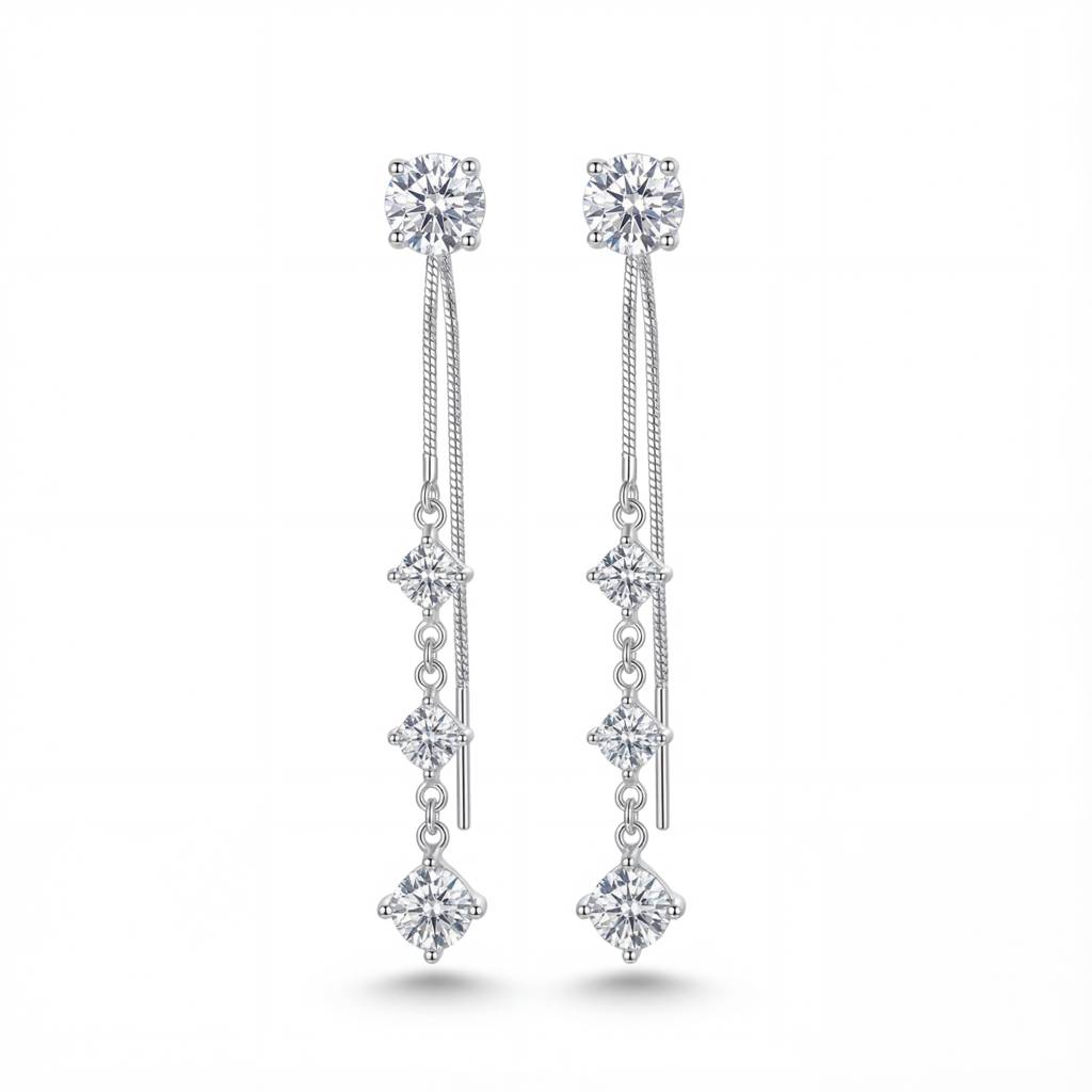 Korean Dazzling Geometric Cascade Drop Earrings : YUFSER260