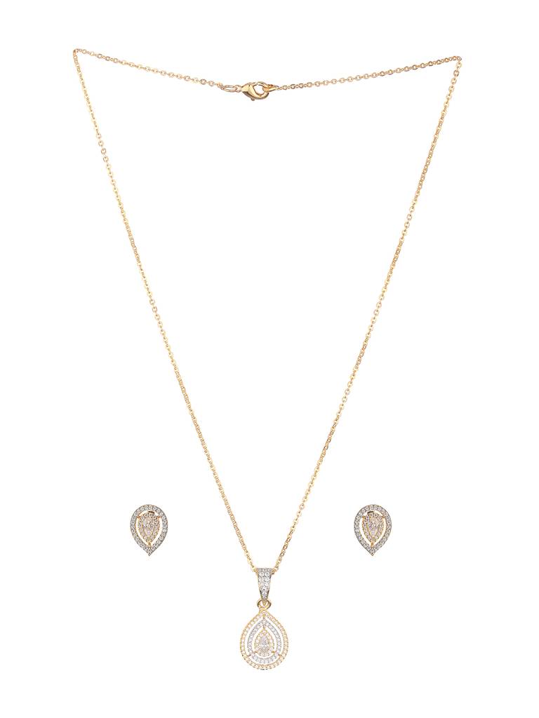 Gold Toned Cz Studded Tilak Shaped Minimal Locket Jewellery Set : SJLK2300