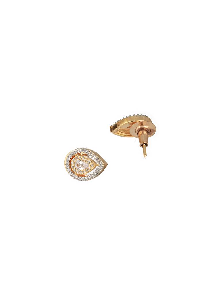 Gold Toned Cz Studded Tilak Shaped Minimal Locket Jewellery Set : SJLK2300
