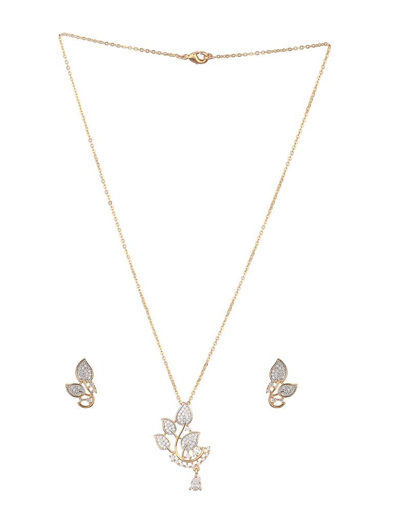 Gold Plated Cz Floral Minimal Locket Jewellery Set : SJLK2301