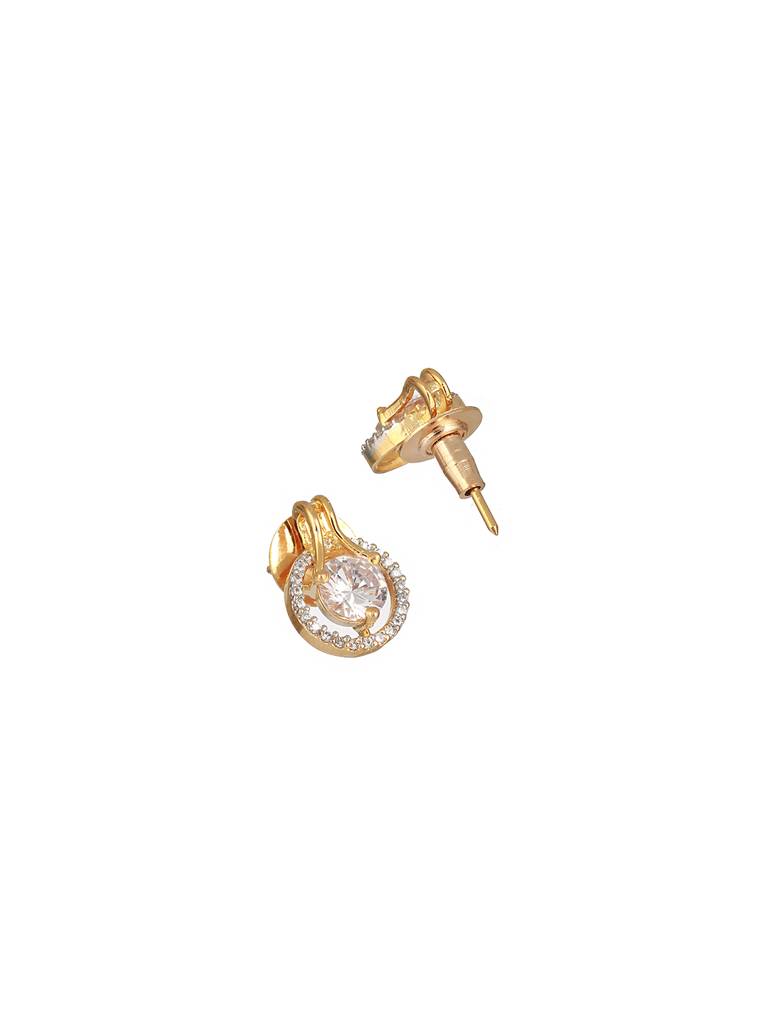 Gold Toned Solitaire Ad Studded Minimal Locket Jewellery Set : SJLK2302