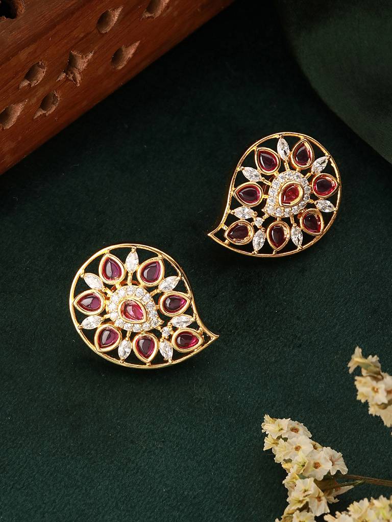 Gold Plated Red Kemp Mango  Minimal Studds Earrings : SJER2304