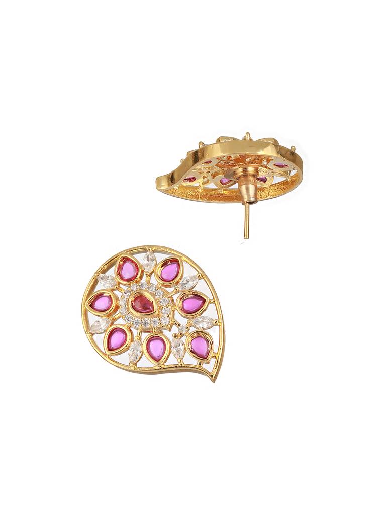 Gold Plated Red Kemp Mango  Minimal Studds Earrings : SJER2304