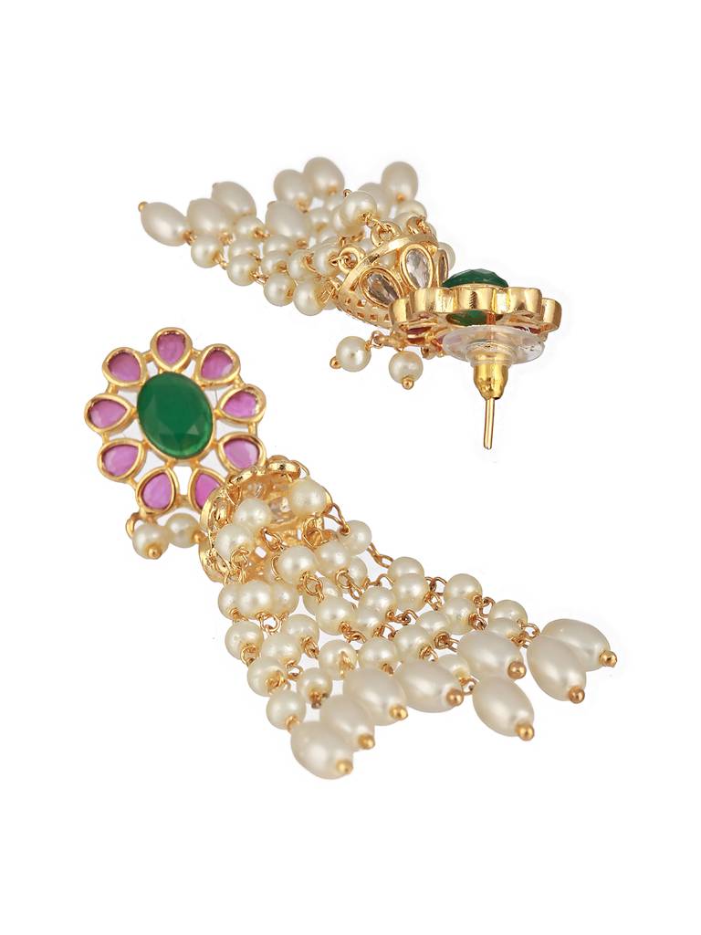 Gold Plated Red Green Ad Pearl Lightweight Jhumka Earrings : SJER2306