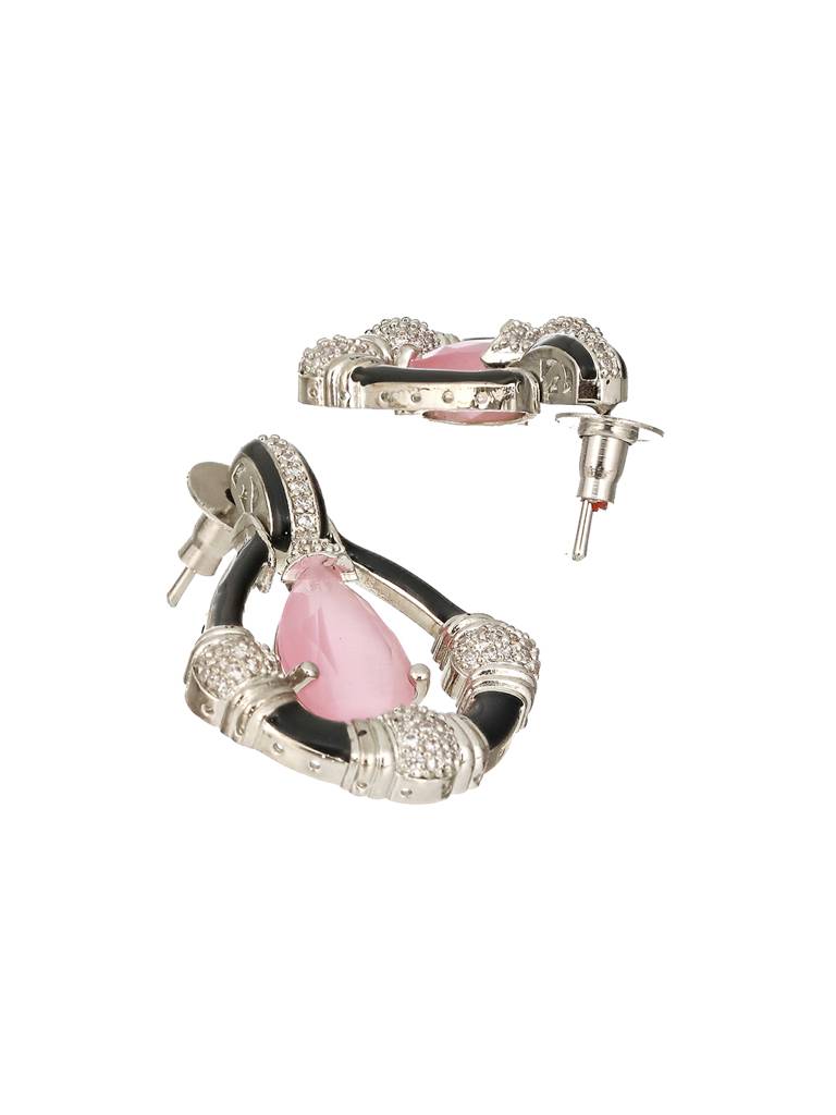Black Enamelled Pink Ad Minimal Tear Shaped Designer Earrings : SJER2312